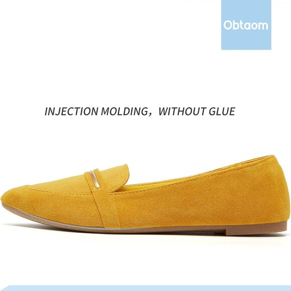 Obtaom Women's Mustard Faux Leather Pointed Toe Slip On Loafer Ballet Flat - Picture 2 of 7